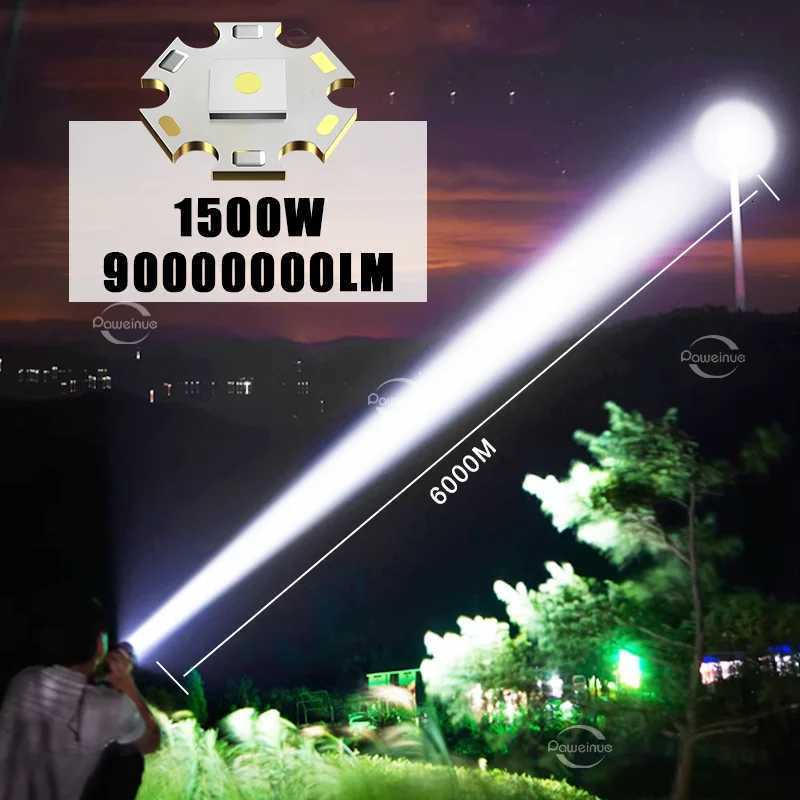 9000000LM Super Powerful LED Flashlights Strong Light Outdoor Long Range 6km Torch Recharheable Tactical Flashlight Camping Lamp D250928