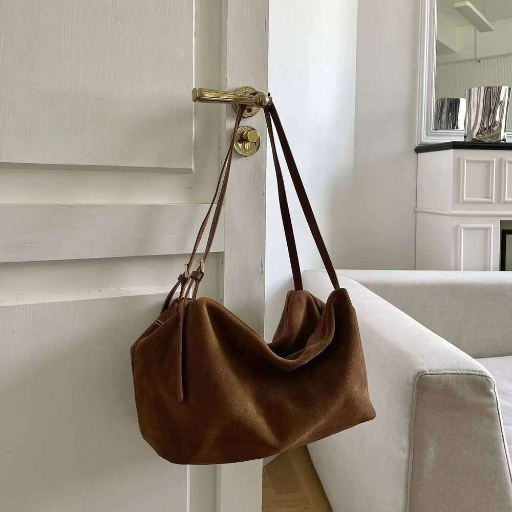 Women's Suede Cow Genuine Leather Shoulder Bags Ladies Soft Cowhide Crossbody Vegetable Basket Handheld Bag Mdng916
