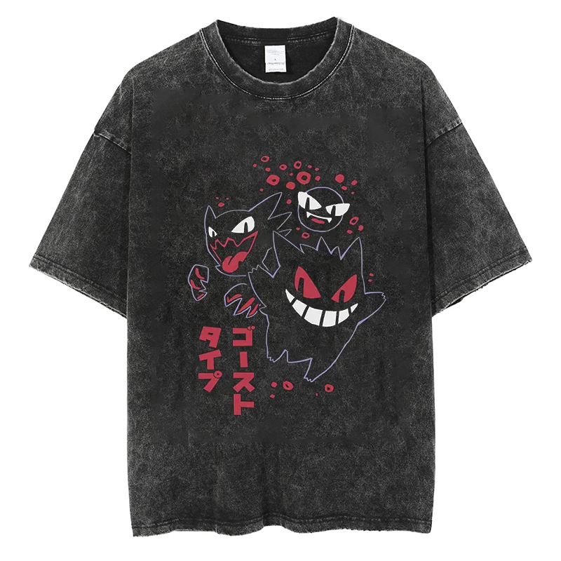 European & American Washed Vintage Short-Sleeve T-Shirt Anime Haunter American High-Street Top - TT8226