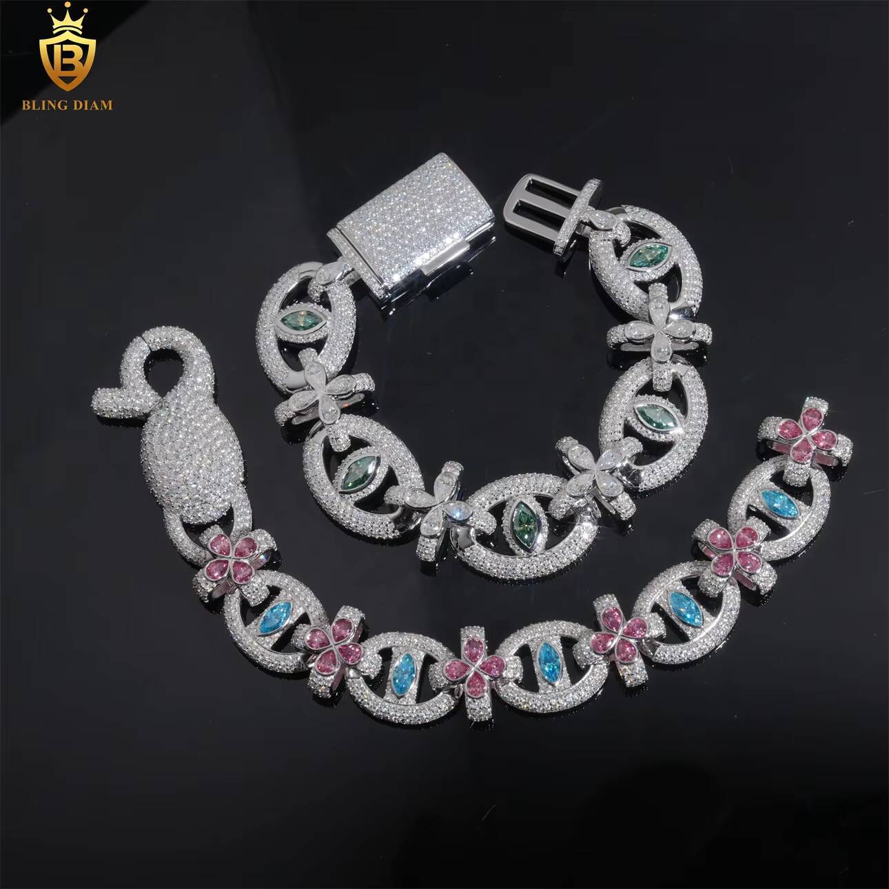 Luxury Sterling Silver 925 Iced Out VVS Moissanite Diamond Hip Hop Jewelry Missanite Cuban Link Chain Bracelet