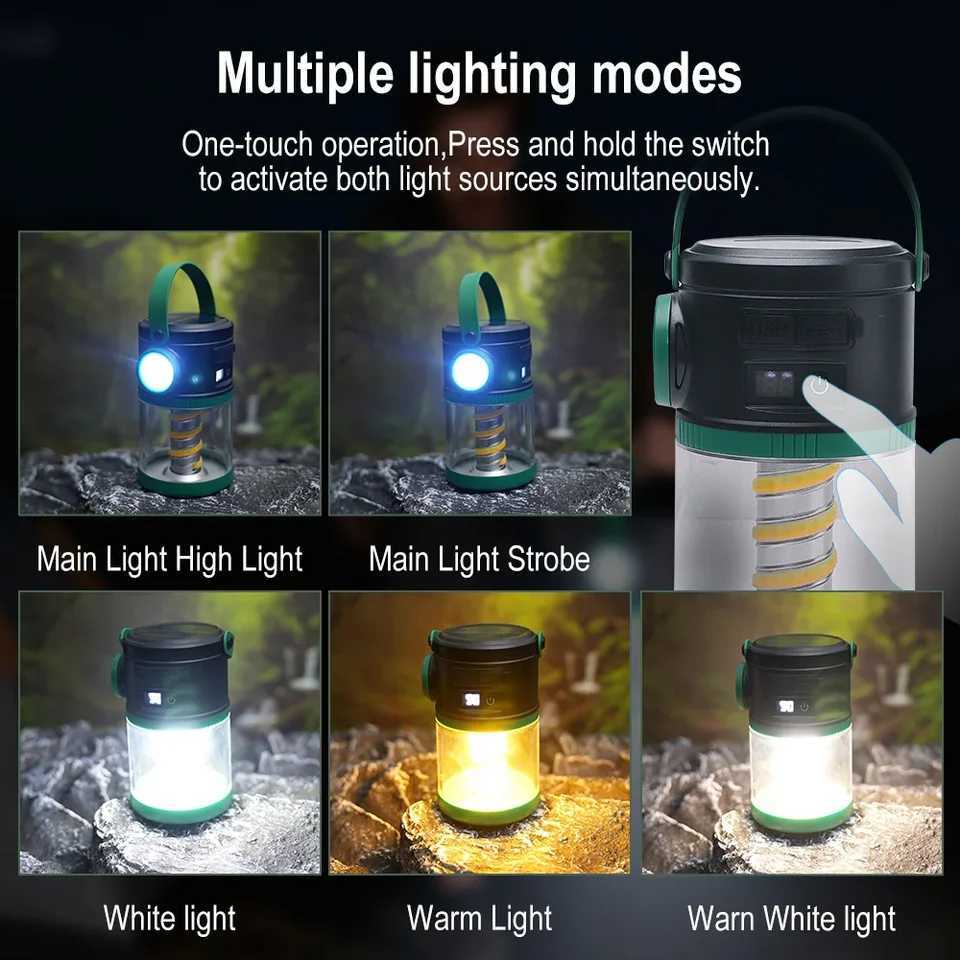 BORUiT 500LM Solar LED Camping Lantern TypeC Rechargeable Power Bank Tent Light Waterproof Outdoor Camping Lamp C250928