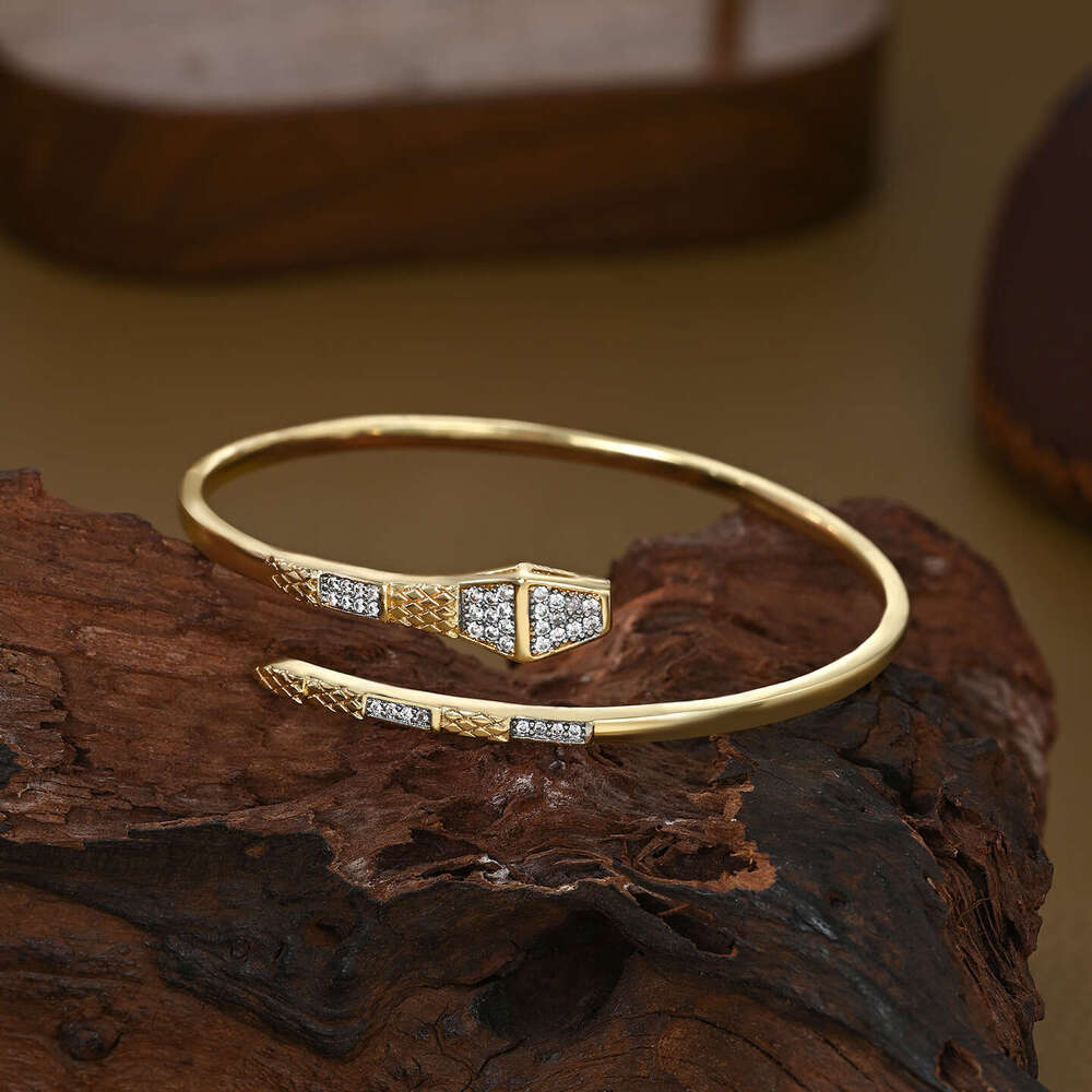 Dongdaemun New Micro Inlaid Zircon Two-tone Electroplated Snake-shaped Ins Trend High-end Fashion Adjustable Bracelet