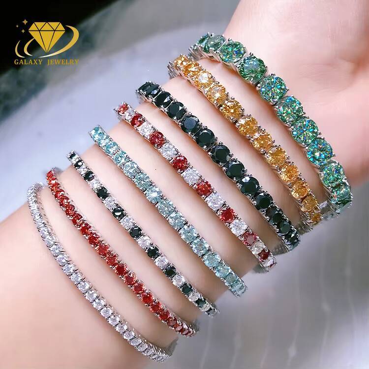 Silver 925 3mm 4mm 5mm Purple Pink Two Tone Color Moissanite Tennis Chain Necklace Bracelet