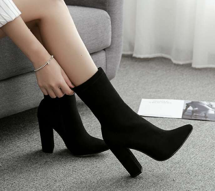 Ladies New Women's Shoes Pointed Toe Thick Ankle High Heel Short Boots