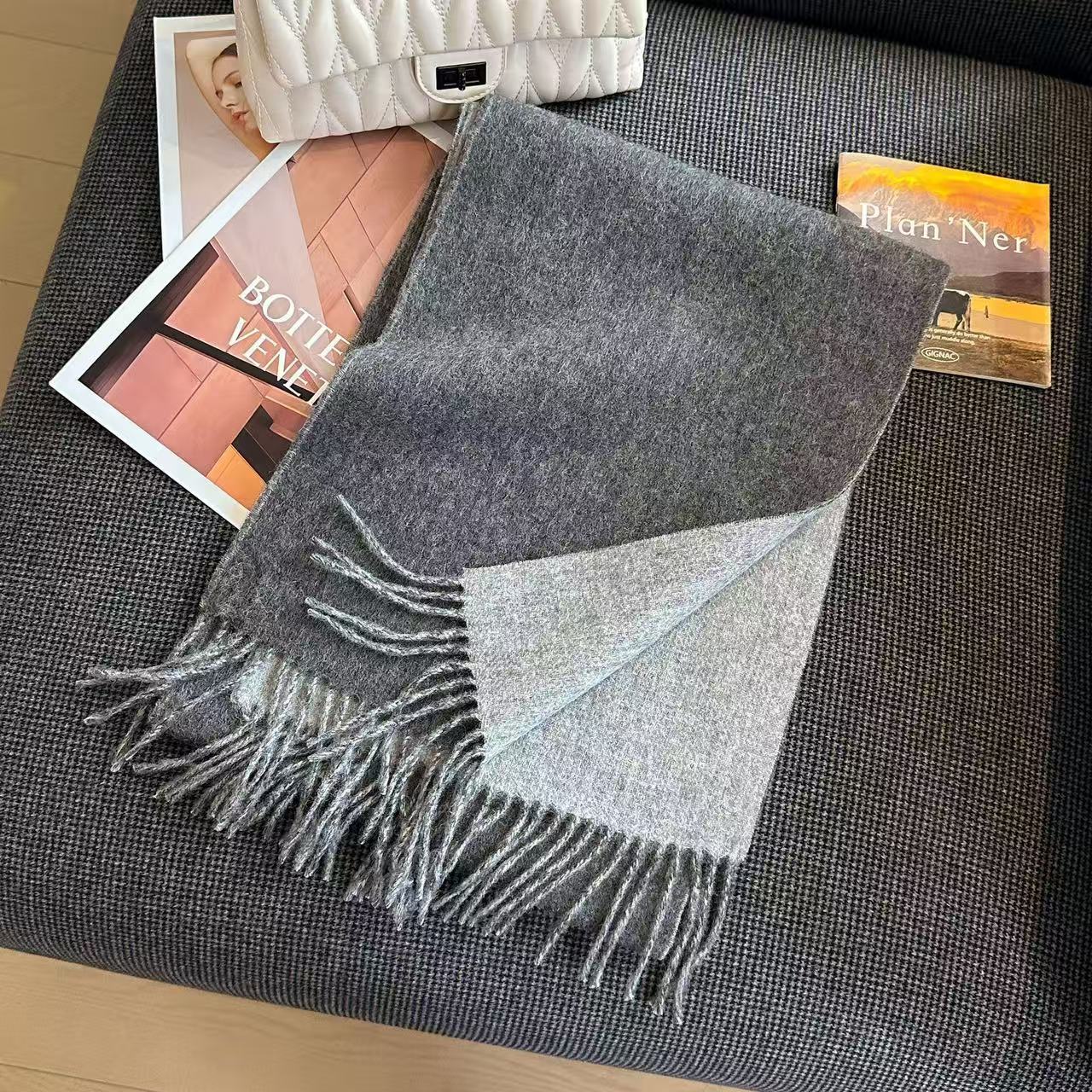 T1876 Women's Double-Sided Wool Scarf, Thickened for Fall/Winter, Multiple Colors, Windproof, Stylish and Versatile, Solid Color