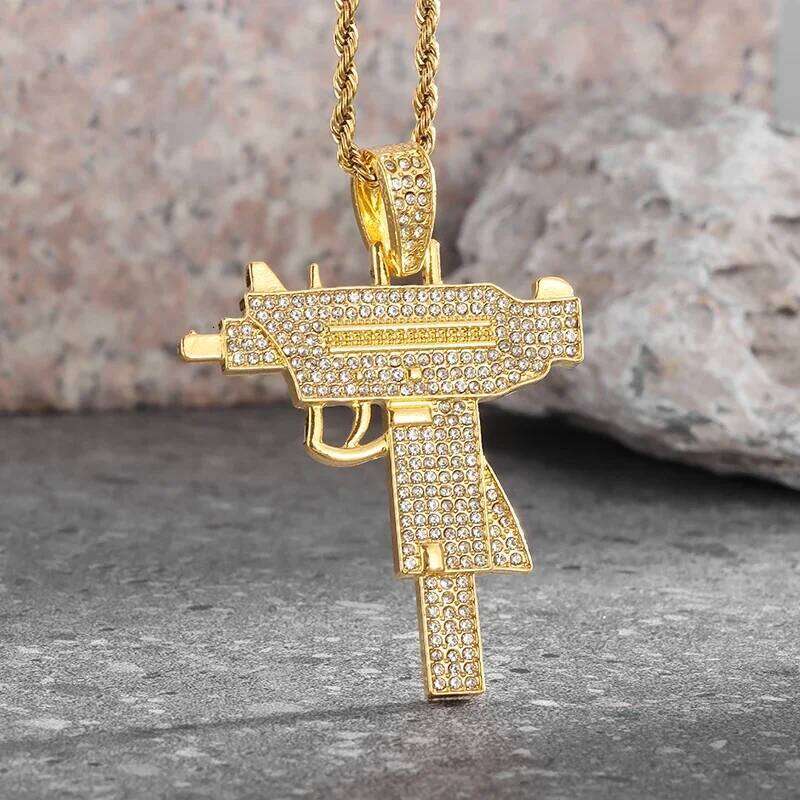 Bling Iced Out Subhine Gun Pendant Necklace for Men Hip Hop Rock Street Party Cool Jewelry