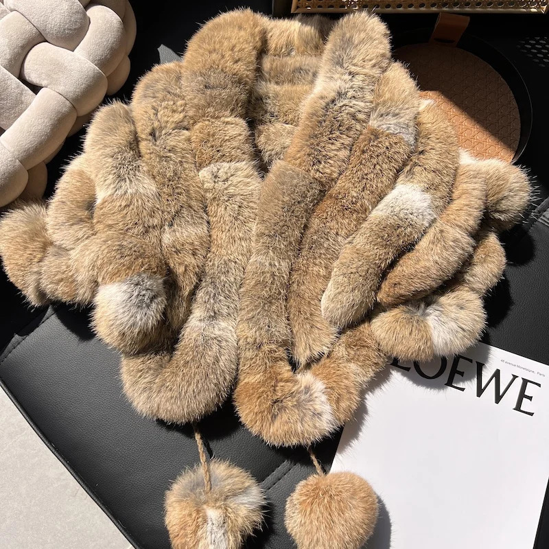 True rabbit fur triangle shawl cloak warm and thick neckprotecting real rabbit fur scarf shawl scarf in autumn and winter 250928