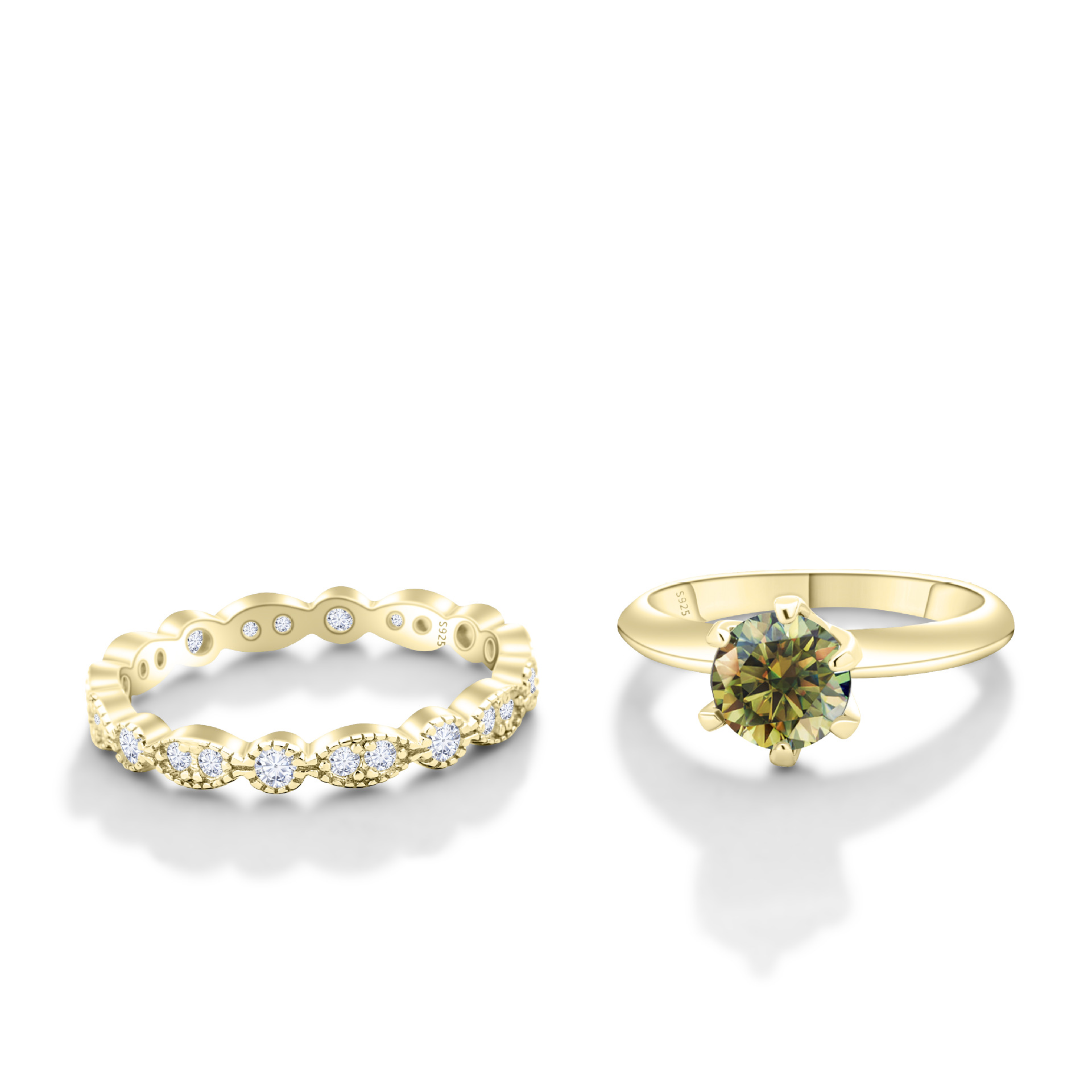 Women ring with 18K yellow gold plating around the inlaid moissanite ring and S925 silver moissanite ring luxury ring