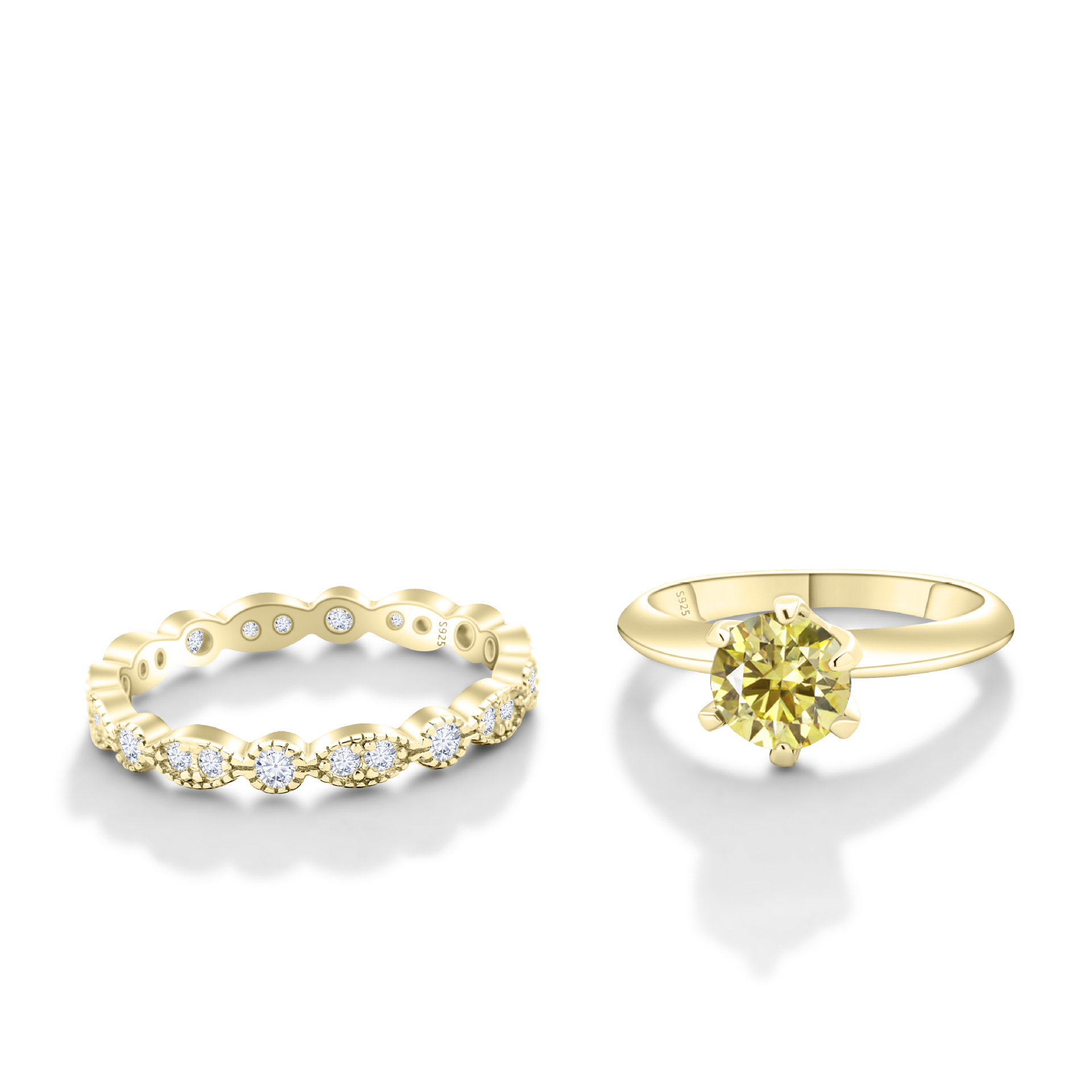 Women ring with 18K yellow gold plating around the inlaid moissanite ring and S925 silver moissanite ring luxury ring