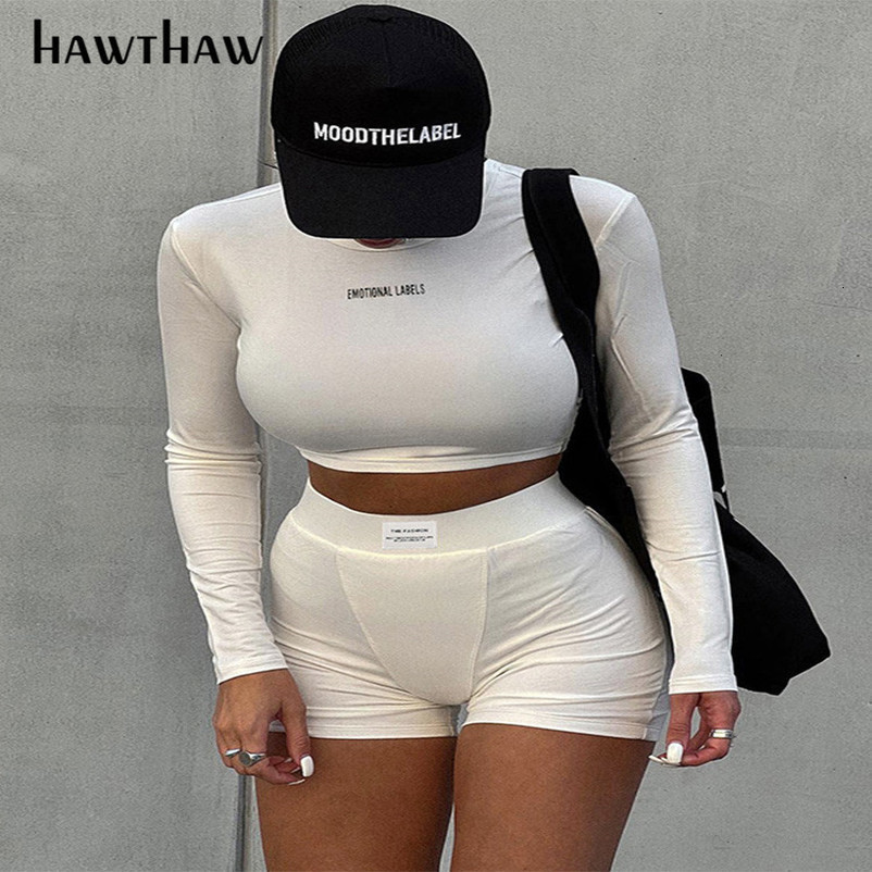 Womens Two Piece Pants Hawthaw Women Long Sleeve Crop Tops Shorts Pants Two Piece Sets Tracksuit Autumn Clothes Wholesale Items For Business 230227wtt