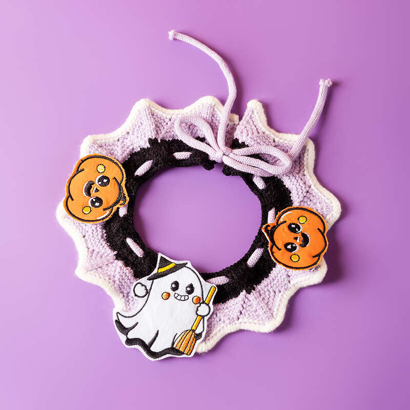 Pet Bib Dog Cat Collar Decoration Neck Warmer Knitted Hat Halloween Pumpkin Costume
