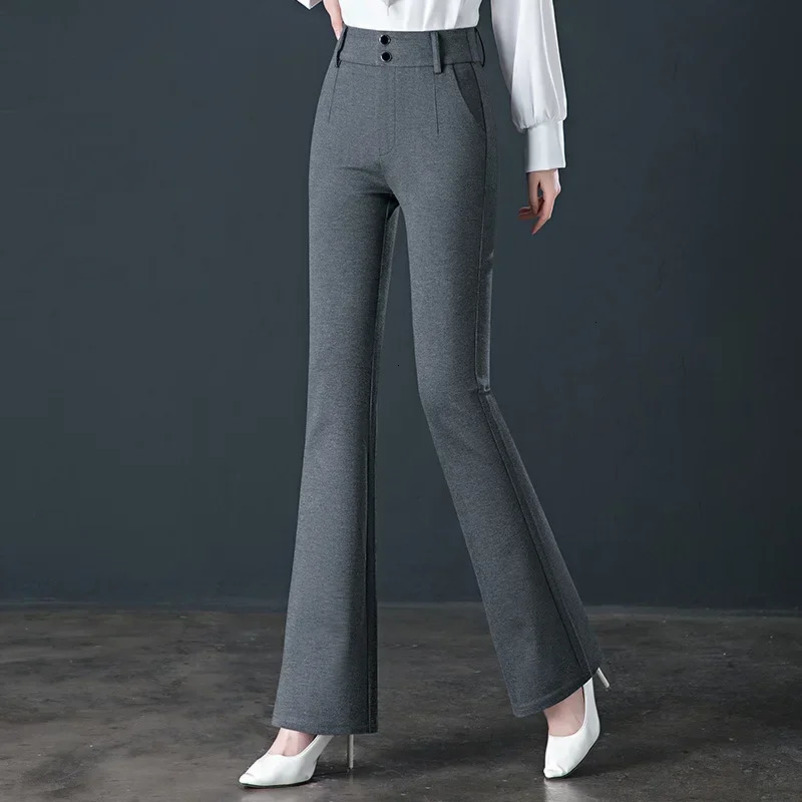 Grey Womens Micro Flare Pants High Waist Elastic Slim Trousers Fashion Casual Asian Size 2732 Black Khaki Available 250306