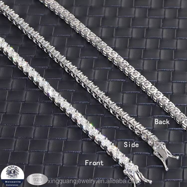 Hot-sale 2mm 3mm Moissanite Chain Diamond Tennis Link Silver Chain VVS Moissanite Tennis Fine Jewelry Bracelet