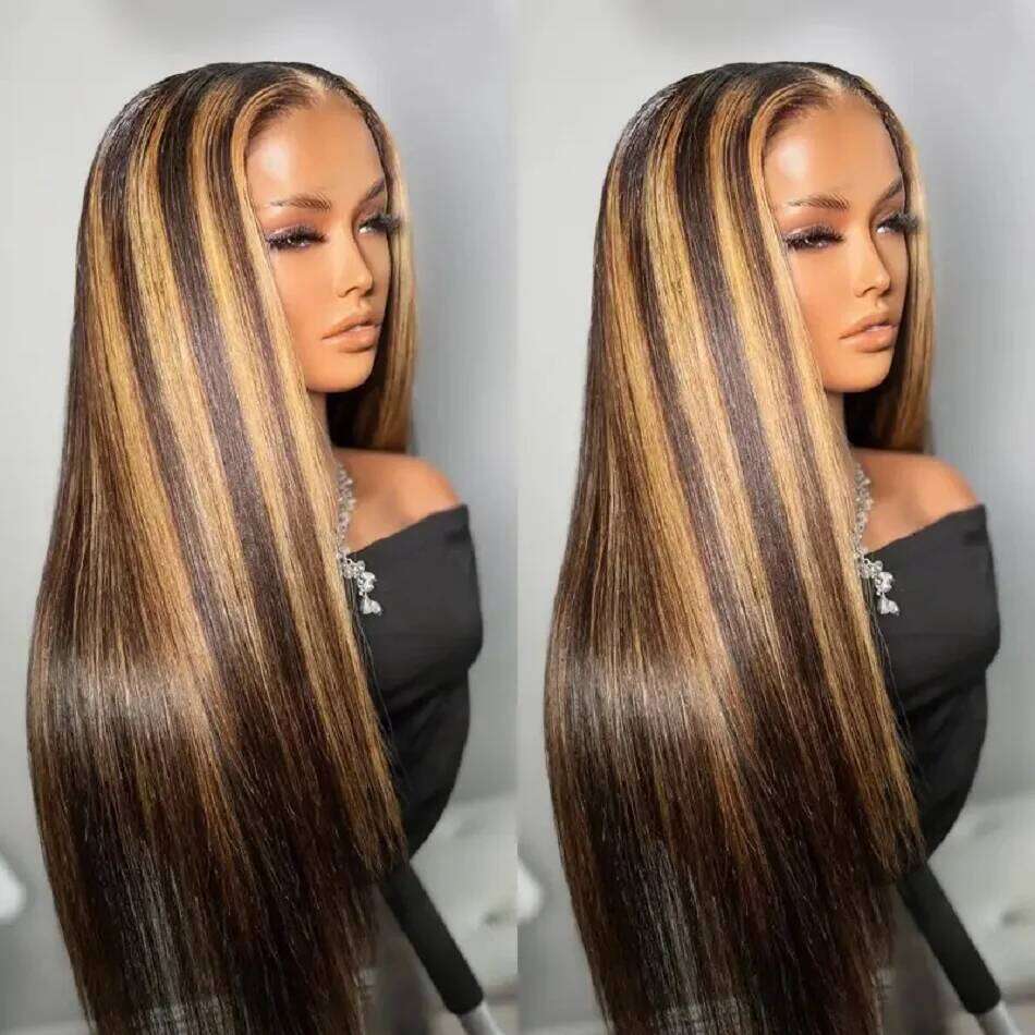 Hd Highlight Straight 13x4 Front Human Hair Preplucked 360 Full Wig Honey Blonde Colored 13x6 Lace Frontal Wigs
