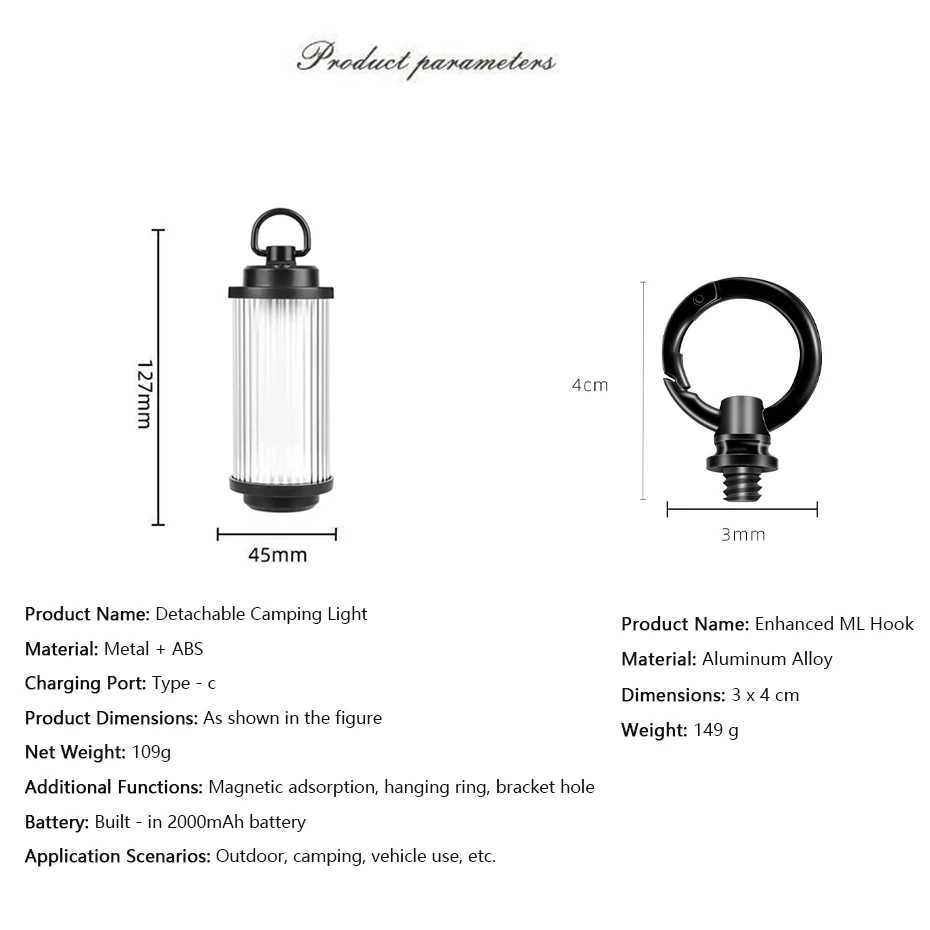 Camping Ambient Light 2000AH Adjustable 3 LED Modes Hanging Outdoor Tent Lamp Powerful Magnetic Attraction Lantern Flashlights C250928