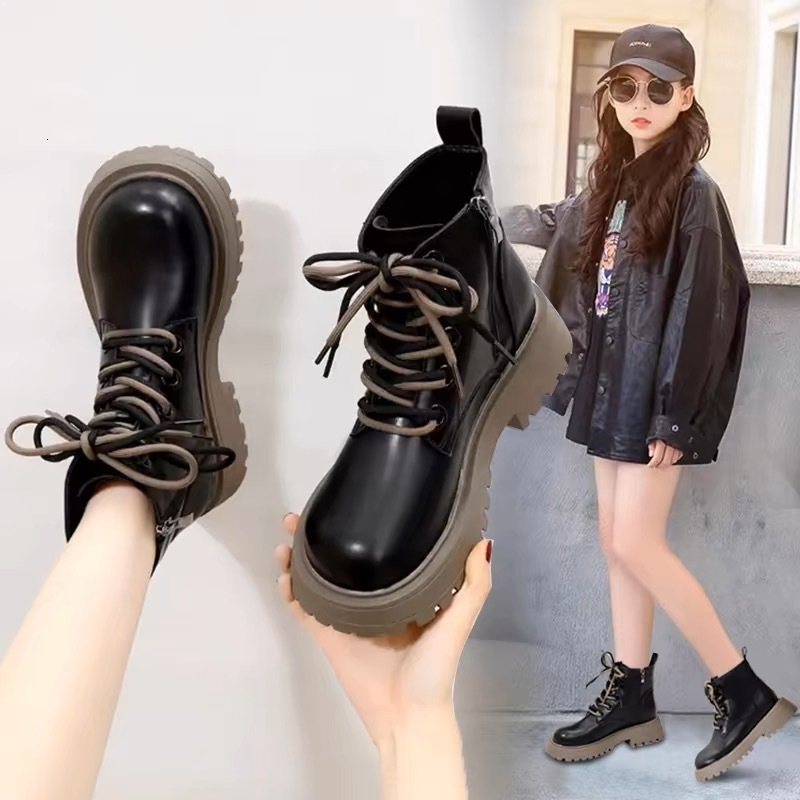 Autumn and winter new women's wool lined Martin boots, children's fashionable snow boots, girls' short boots, children's real leat