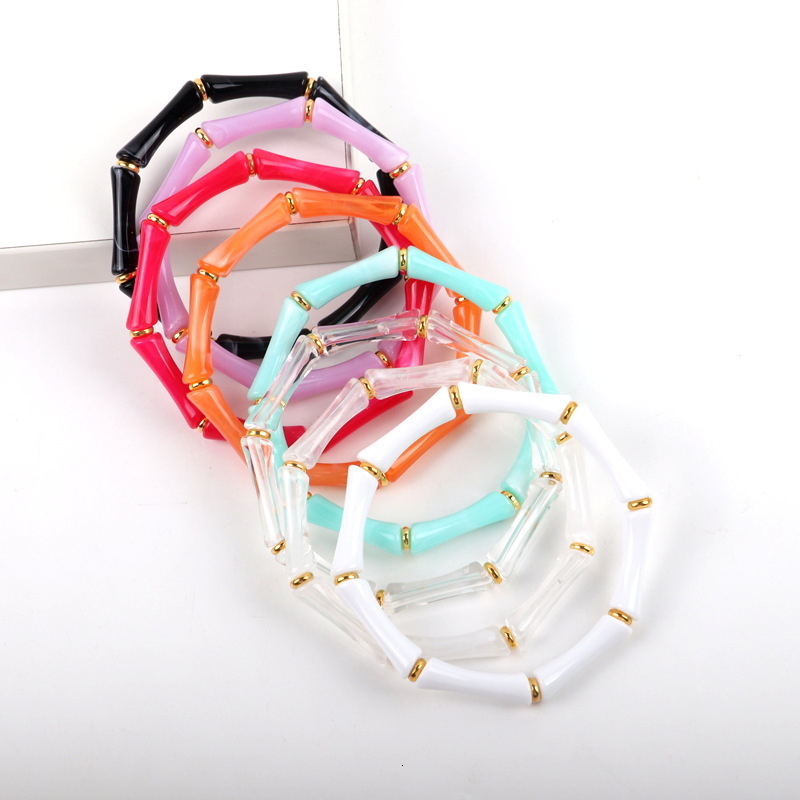 Supermodel Trend Bamboo Tube Bead Womens Fashion Colorful Bead Elastic Bracelet Acrylic Bracelet 250418