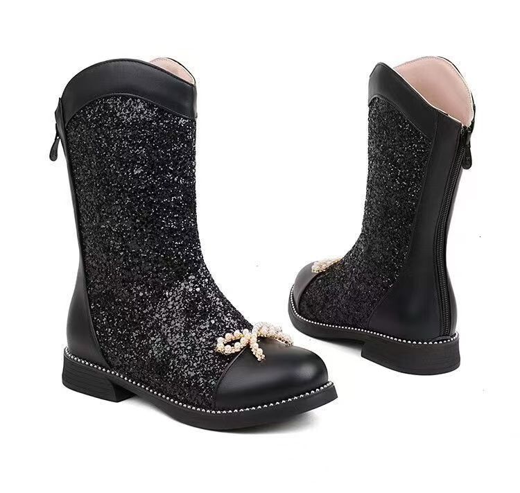Autumn new children's boots bow low heel fashionable short boots casual sequin short boots girls' fashion walking boots designer shoes