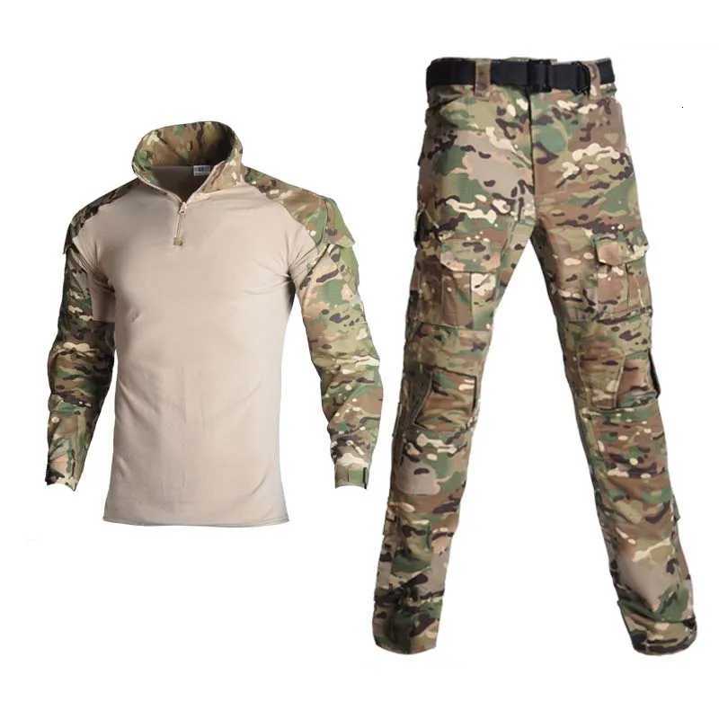 Military Tactical Sets Men Camo Trainning Uniform Paintball ShirtsHunting Pants Airsoft Ripstop Quick Dry Sets MultiPocket New W250928