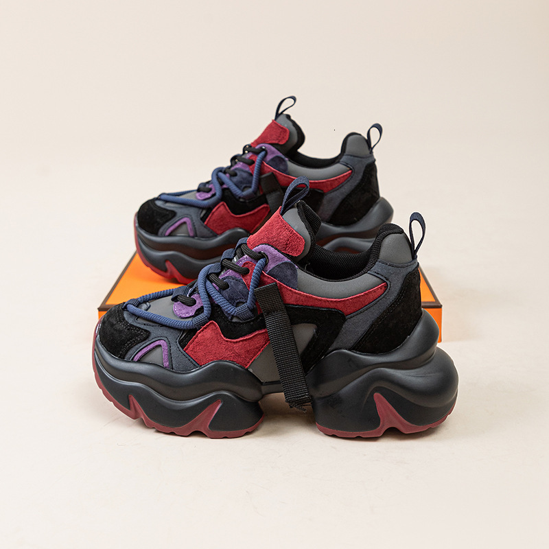 Real leather dad women's shoes 2025 new multifunctional designer thick soled retro sports shoes fashionable