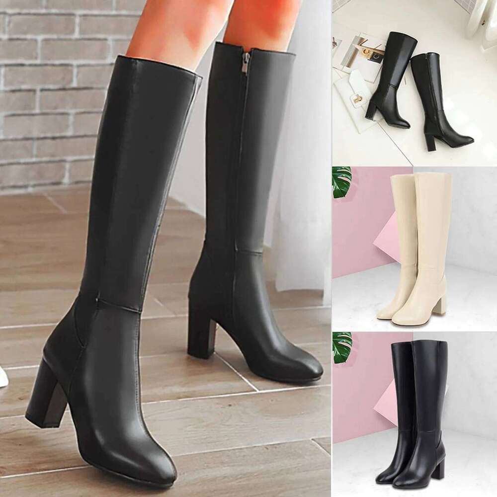 Autumn And Winter Women'S Fashion Soft Leather Back Zipper Long Ladies Comfortable Knee High Boots Botas Mujer