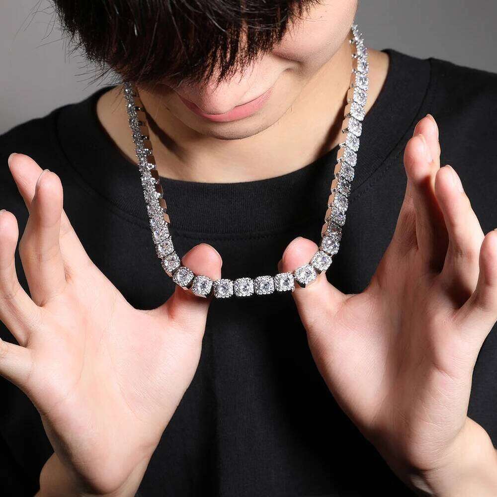 THE BLING KING 10mm Square Clustered Tennis Chain Men's Bracelet HipHop Link Iced Out Baguettecz Cubic Zirconia Rock Jewelry