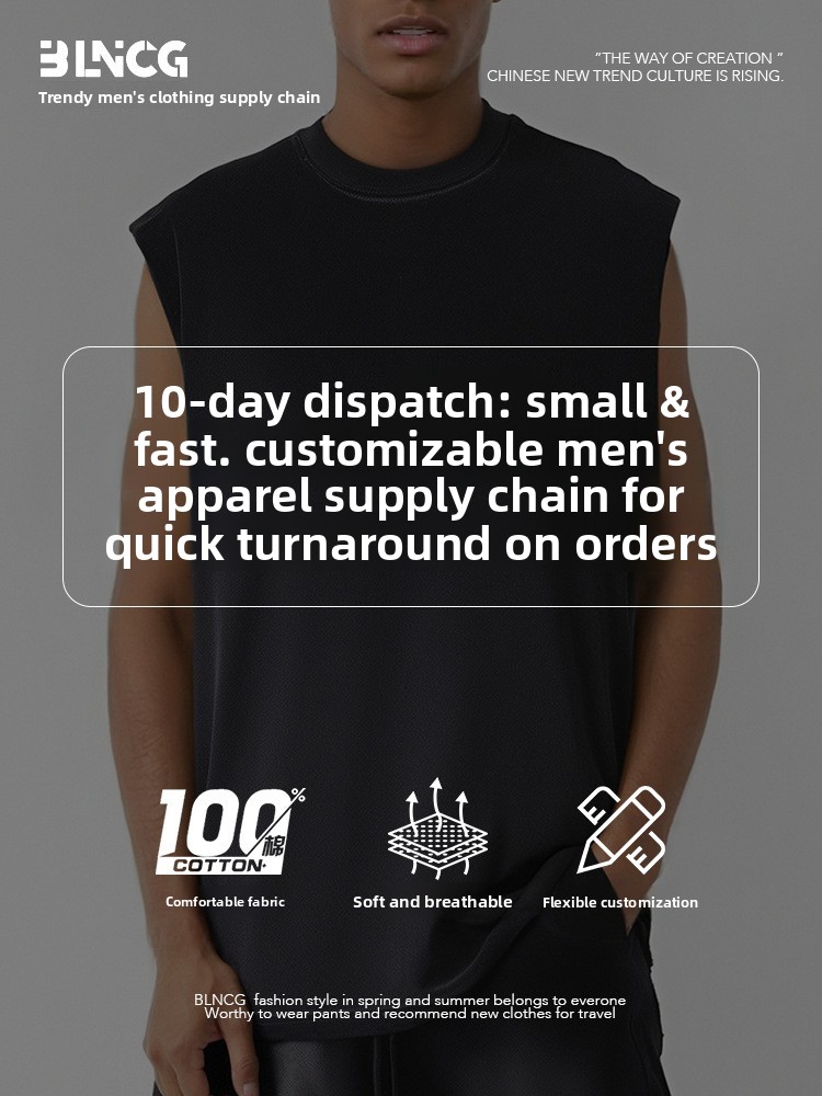 BLNCG Men's Cotton Sleeveless Tee: Summer Paris Hue, Washed Snow Wash, Loose Streetwear Sports Tank Top-KFMBX-10