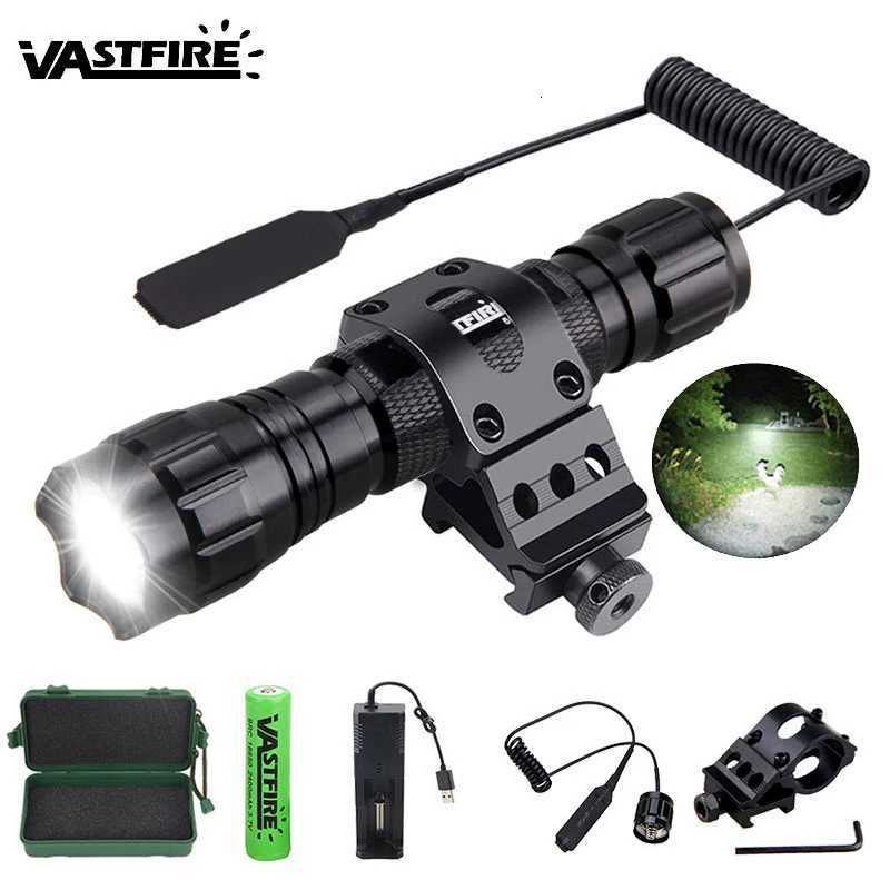 5000lm Led White Tactical Hunting Flashlight Weapon Gun Light Rifle Scope Airsoft MountSwitch18650USB ChargerBox D250928