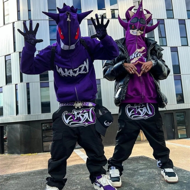 Y2k black multi pocket patch button access control cargo pants mens and womens trendy street loose casual mens clothing 240924