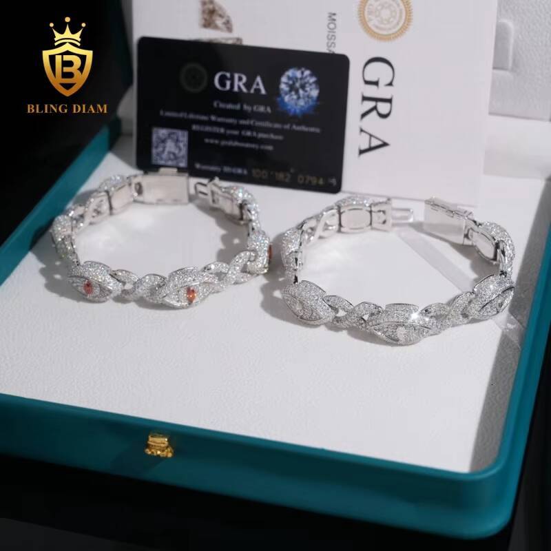 Hot Sale Eye Moissanite Cuban Chain Bracelet Pass Diamond Tester VVS1 Moissanite HipHop 925 Sterling Silver with GRA Certificate