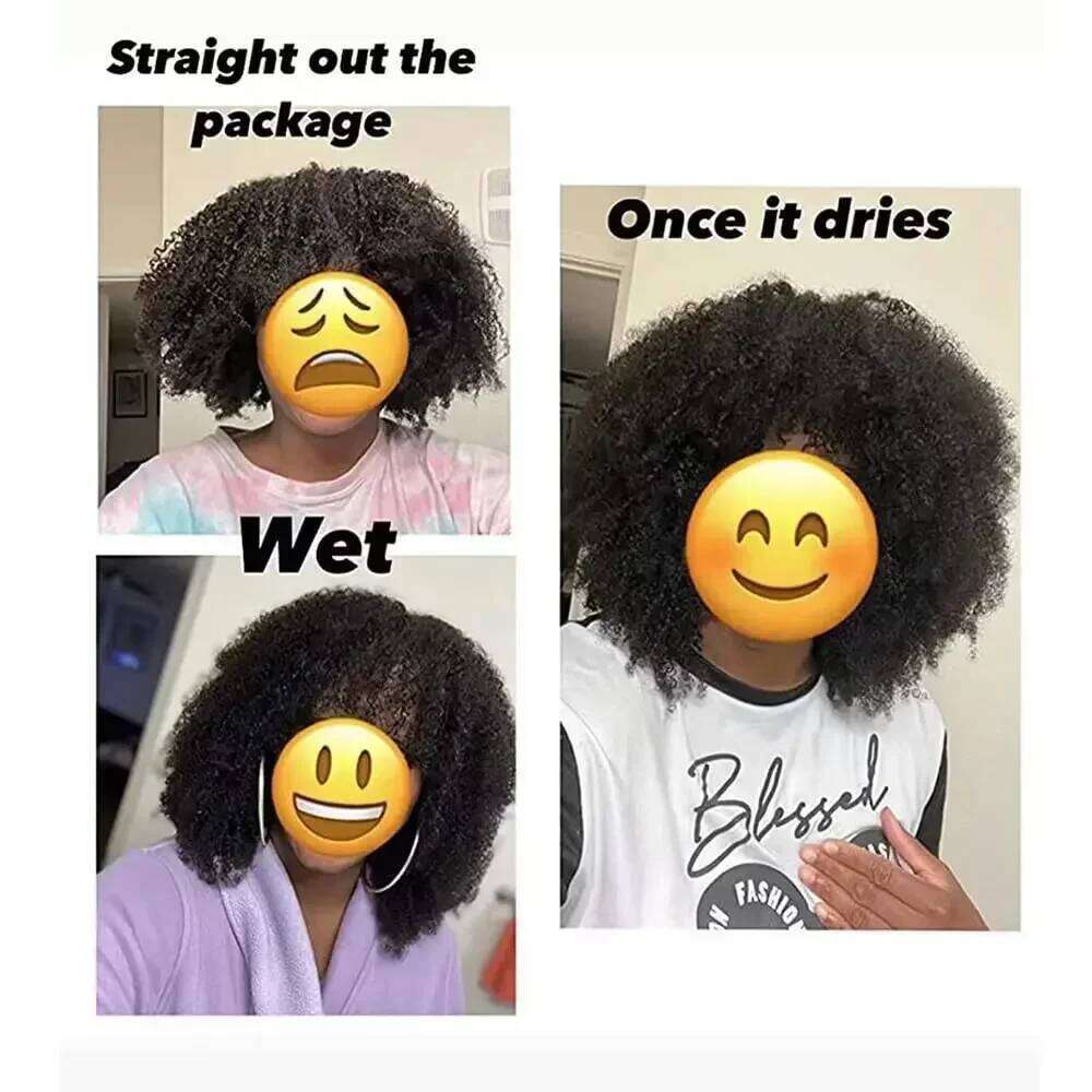 Kinky With Bangs 200% Density Brazilian Remy Human Hair Full Hine Made Short Afro Curly Wigs For Women Xiusiyuan2509