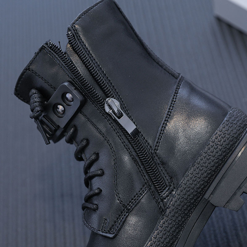 Autumn and winter new children's genuine leather Martin boots, boys' knight single boots, girls' fashionable wool lined short boots, de