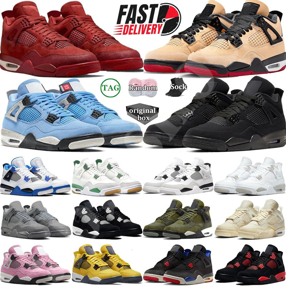 with box 4 Mens Womens Designer Basketball Shoes 4 4s Black Cat Sneakers Military Sail Red Cement White Oreo Cool Grey University Blue Men Women Sports Trainers 36-47