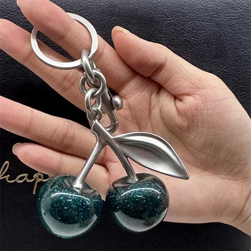 Luxury Cherry Bag Green Charm Cherry Keychain Charm Sparkling For Handbag Shoulder Bags Resin Pendant Accessories Y250928as