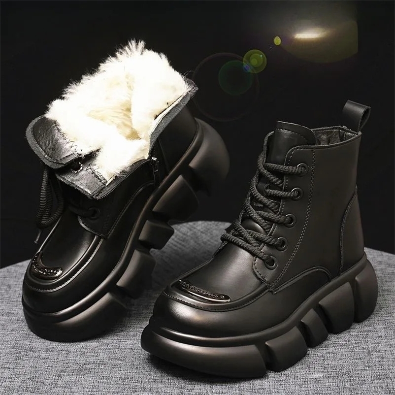 Womens Boots 2024 Winter Fur Snow Boots Platform Plush Comfortable Anti Slip Warm Lace Up Cold Proof Cotton Ankle Boots241226bj