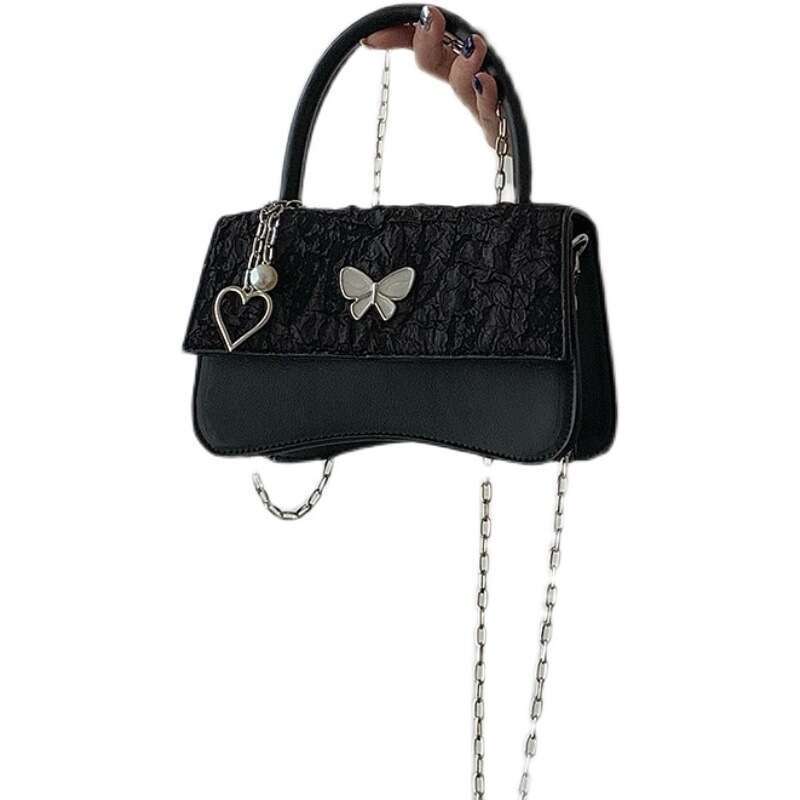 Small Square New Girl Heart Chain Oblique Cross Bag High-end Sense butterfly love shoulder Messenger bag girl