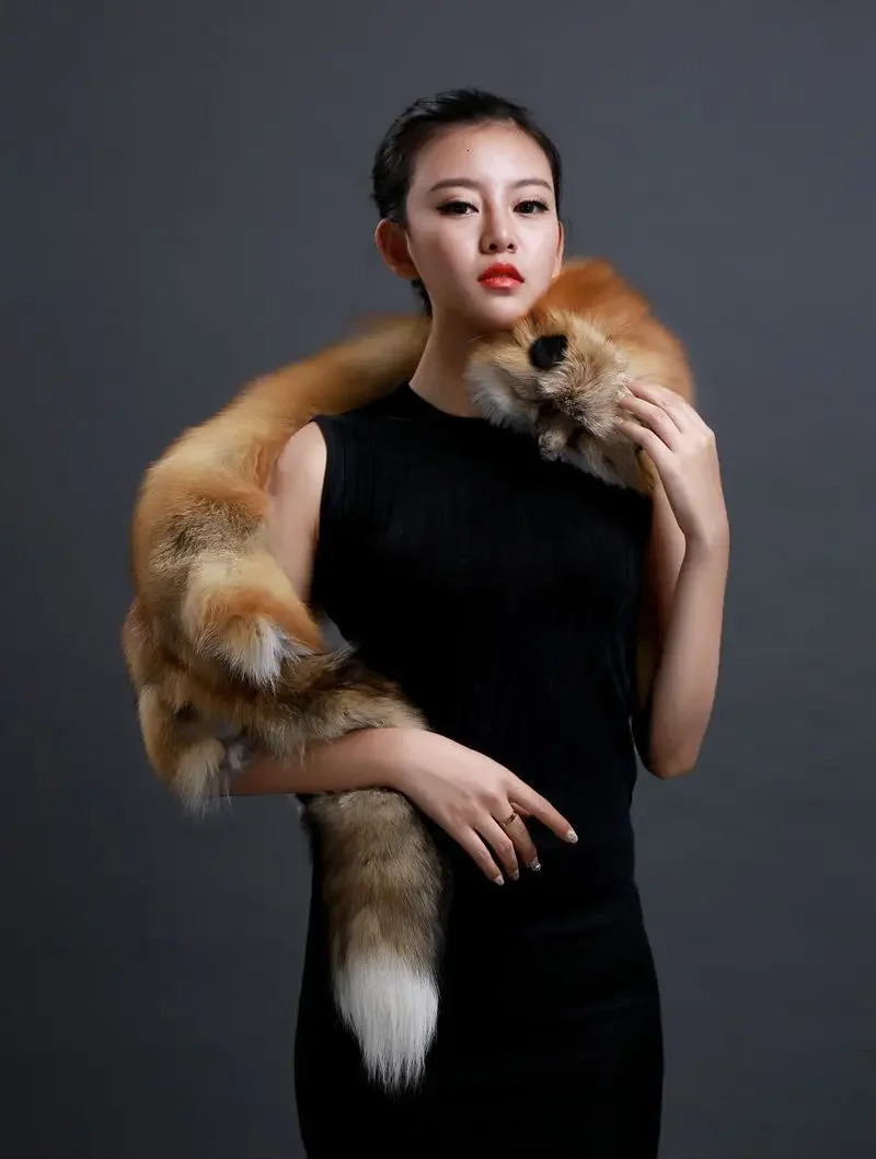 Winter Warm Large Real Fox Fur Collar Natural Fur Coat Scarves Women Men Jackets Hood Shawl Decor Female Neck Scarf Wraps 250928