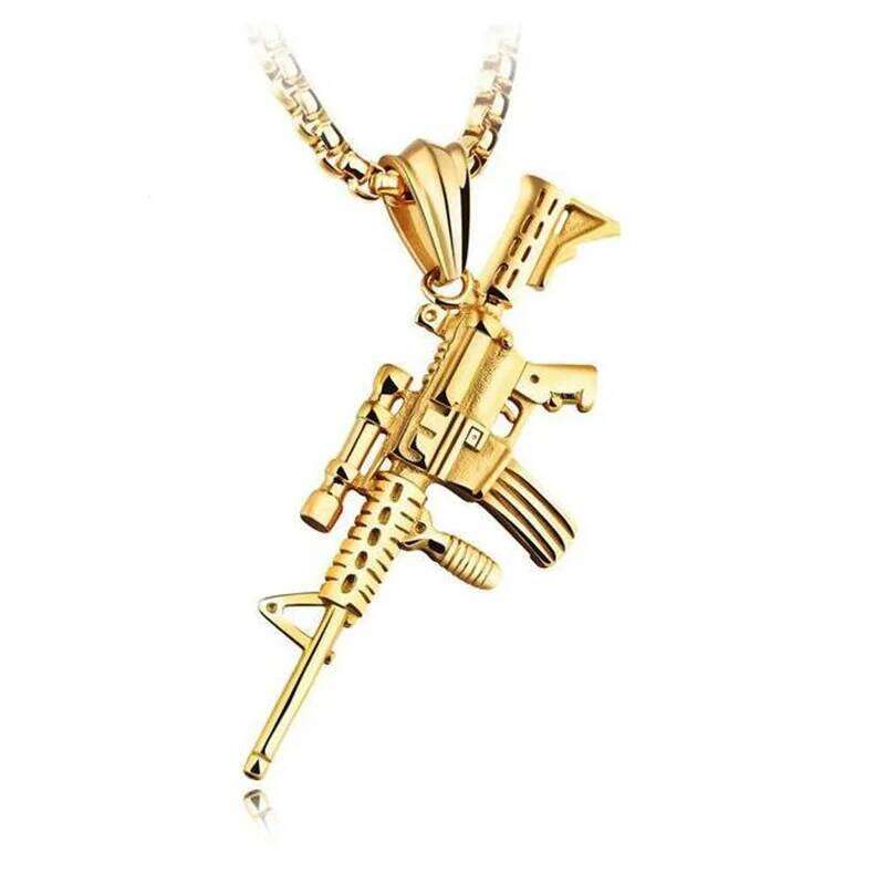 Men's Gun Pendant Necklace Fashion Hip Hop Jewelry Accessories Stainless Steel Chain
