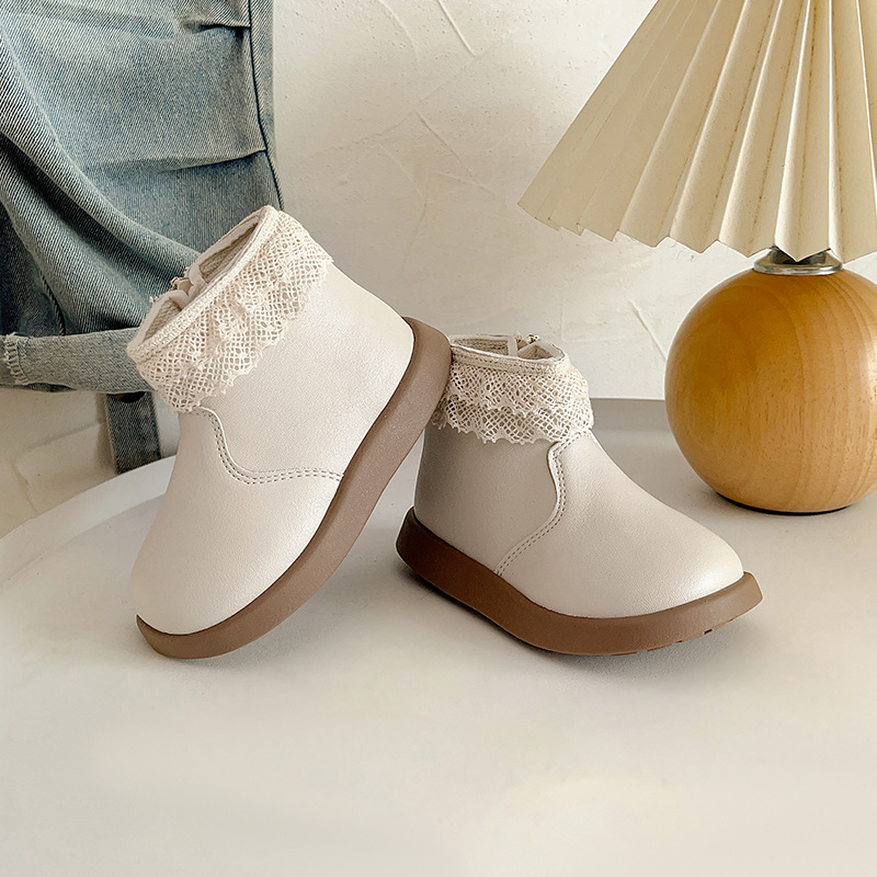 Autumn and winter baby walking shoes, wool lined short boots, cotton boots, Korean style baby girl leather boots, designer shoes for small leather sho