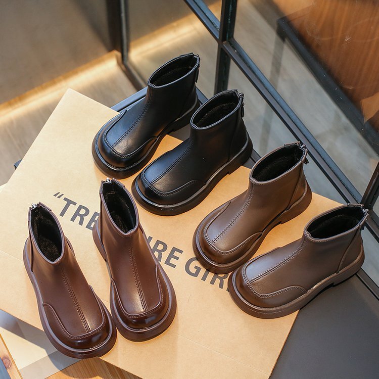 Autumn and winter new girls' boots, children's Martin boots, real leather shoes, women's baby double cotton boots, hiking boots, design