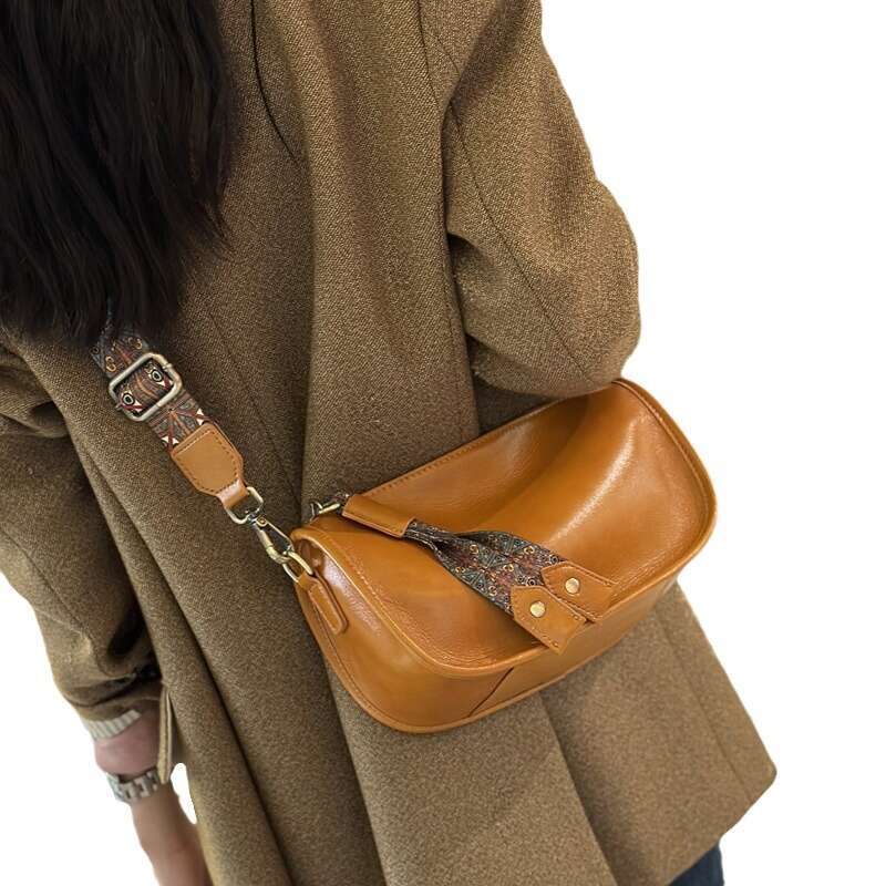designer bag Luxury bag Trendy Genuine Leather Women's New Large Capacity Top Layer Cowhide Woven Wide Strap Single Shoulder Bag