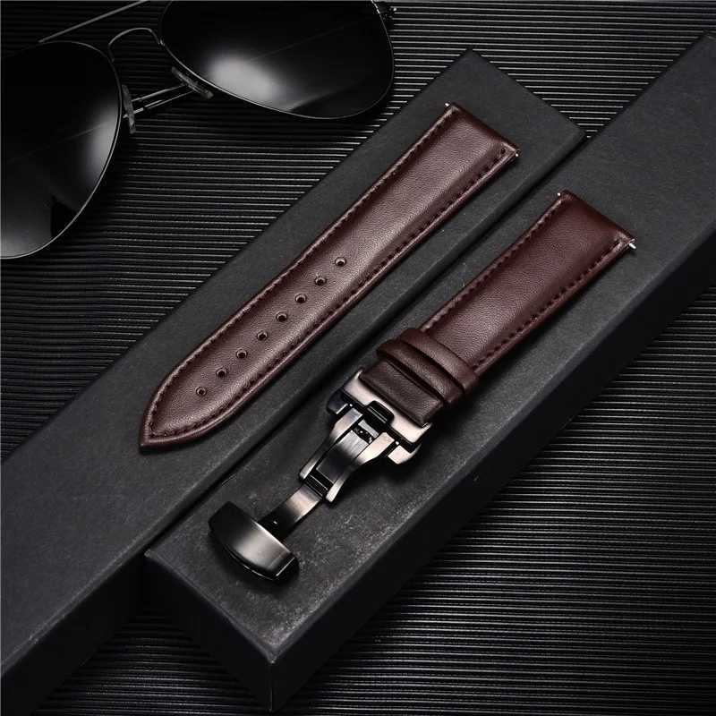 Leather Watch Band 18mm 20mm 22mm 24mm Straps Stainless Steel Butterfly Buckle Clasp Leather Bracelet Black Brown Wristband Belt W250928