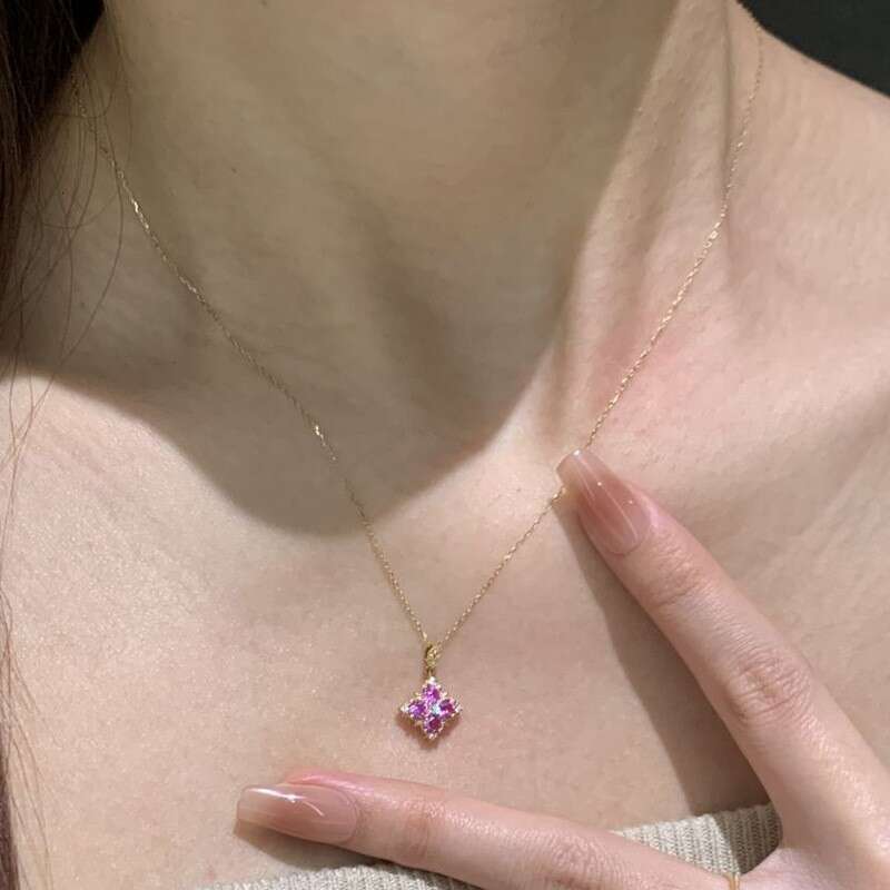 Purple Gemstone Four-Leaf Clover Necklace Women, Luxurious and Exquisite Open Ring for Women