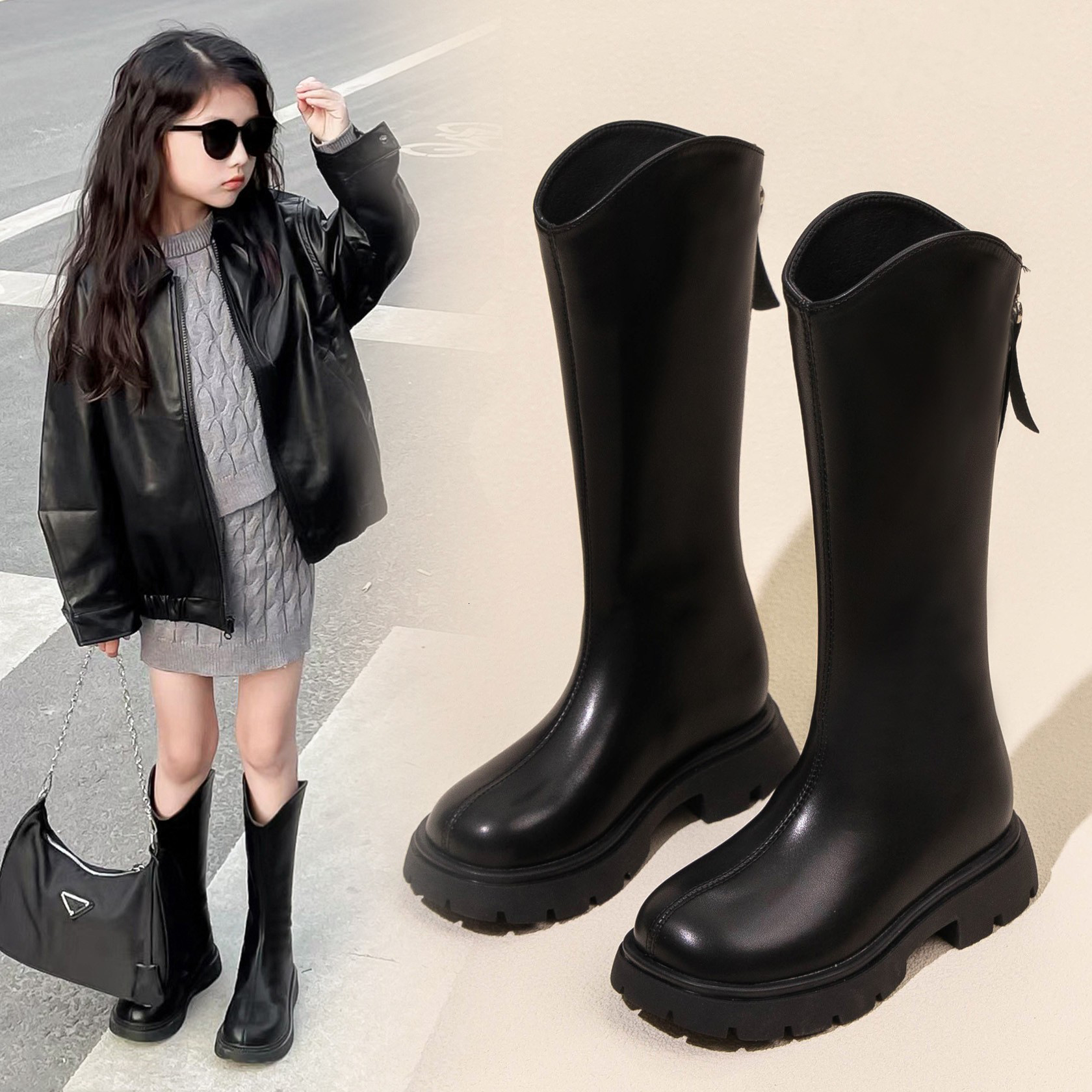 New autumn and winter women's boots, long boots, children's boots, Martin boots, high top wool lined leather boots, fashionable designer sho