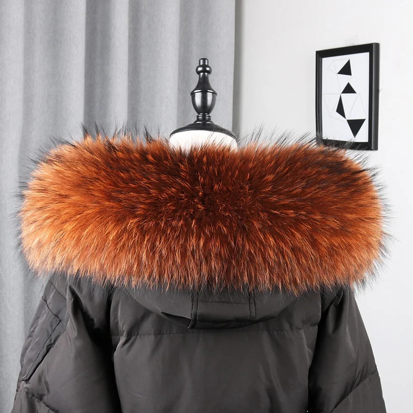 100 Real Fur Collar Warm Natural Raccoon Fur Scarf Women Genuine Fur Collar Scarves Large Fur Shawl Male Jacket Coat 250928