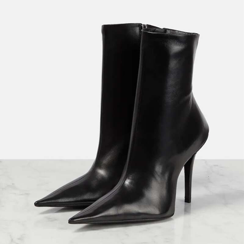 New Stiletto Heel Pointed Side Zipper Short Leg Naked Large Size Motorcycle Rider Boot Single Boots - view 6