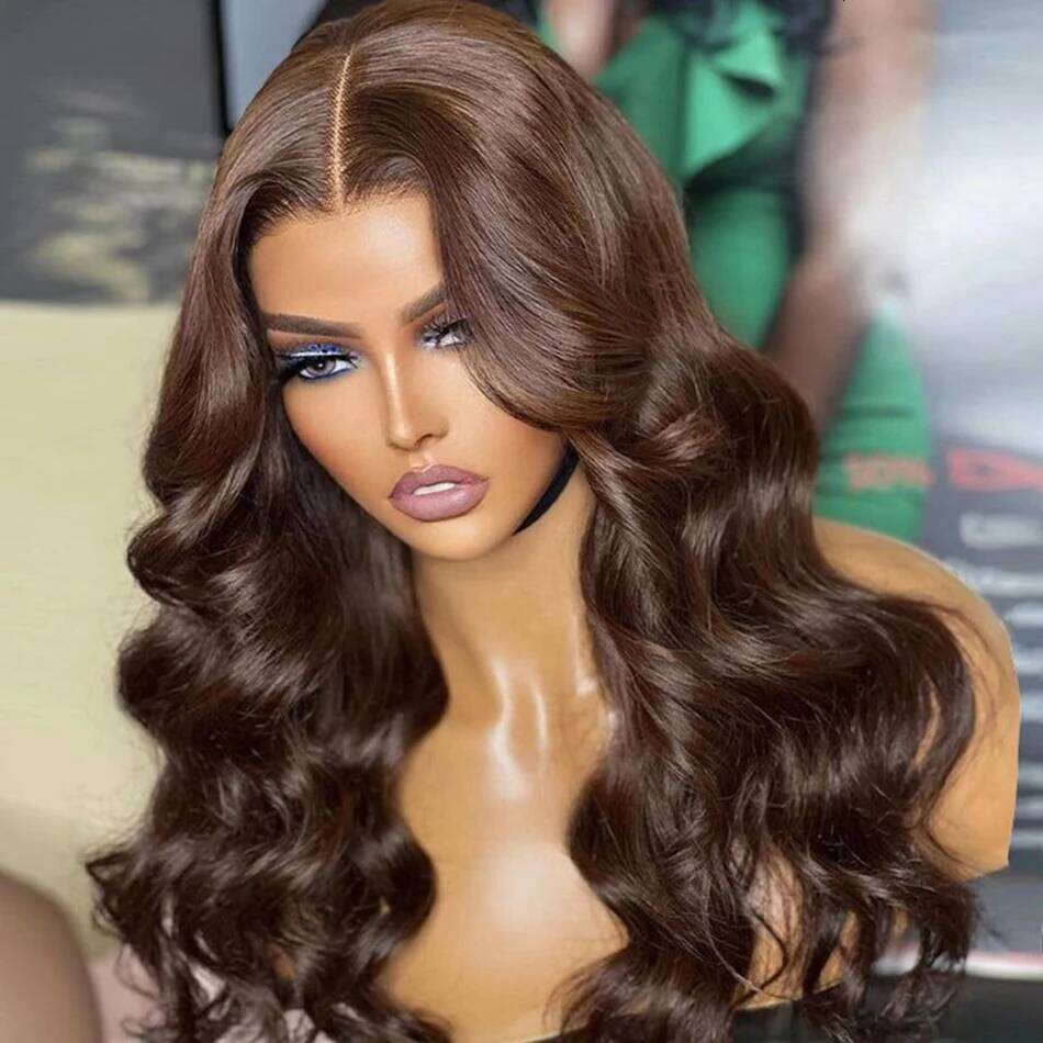 13X6 HD Front Chocolate Brown Fall Season Colored Body Wave Human Hair Transparent Lace Frontal Wigs Xiusiyuan2509