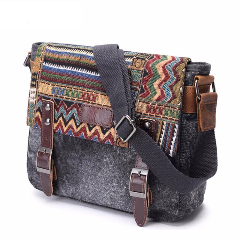 High Quality Waxed Canvas Shoulder National Style Crossbody Young Men Patchwork Color Flap Sling Bag 2022 high-quality