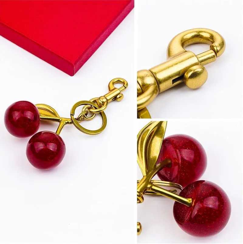 Luxury Cute Cherry Keychain Bag Charms Purse Key Chains Women Cute Car keyrings leather handbags Valentines Day Gifts Y250928as