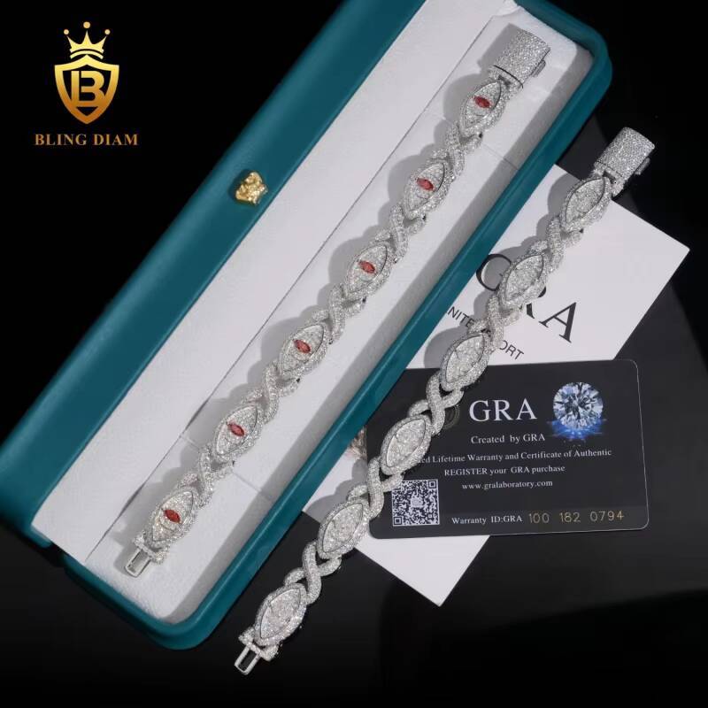 Hot Sale Eye Moissanite Cuban Chain Bracelet Pass Diamond Tester VVS1 Moissanite HipHop 925 Sterling Silver with GRA Certificate